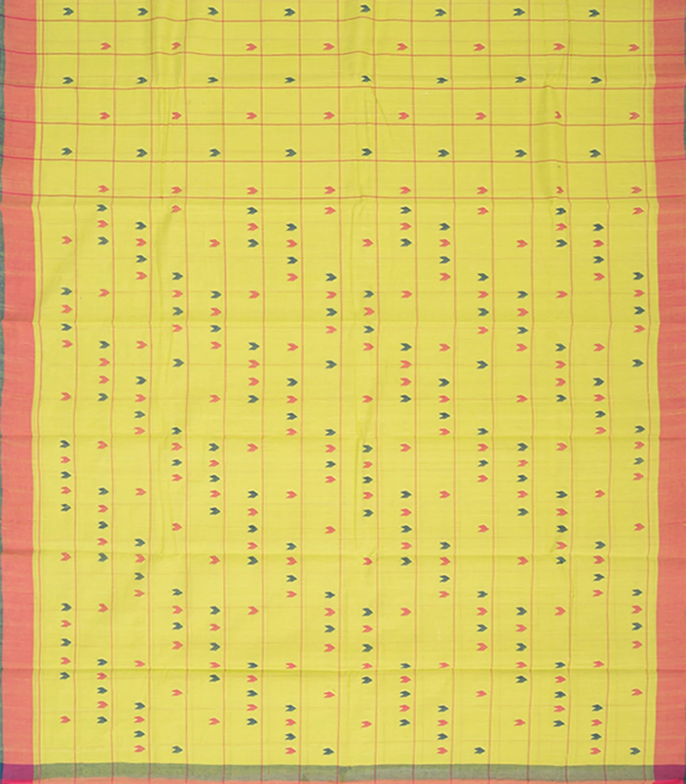 Lemon Green Handwoven Uppada Cotton Saree With Checks