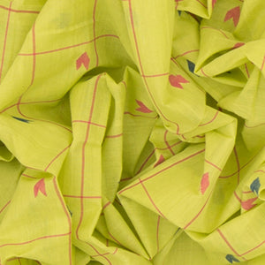 Lemon Green Handwoven Uppada Cotton Saree With Checks