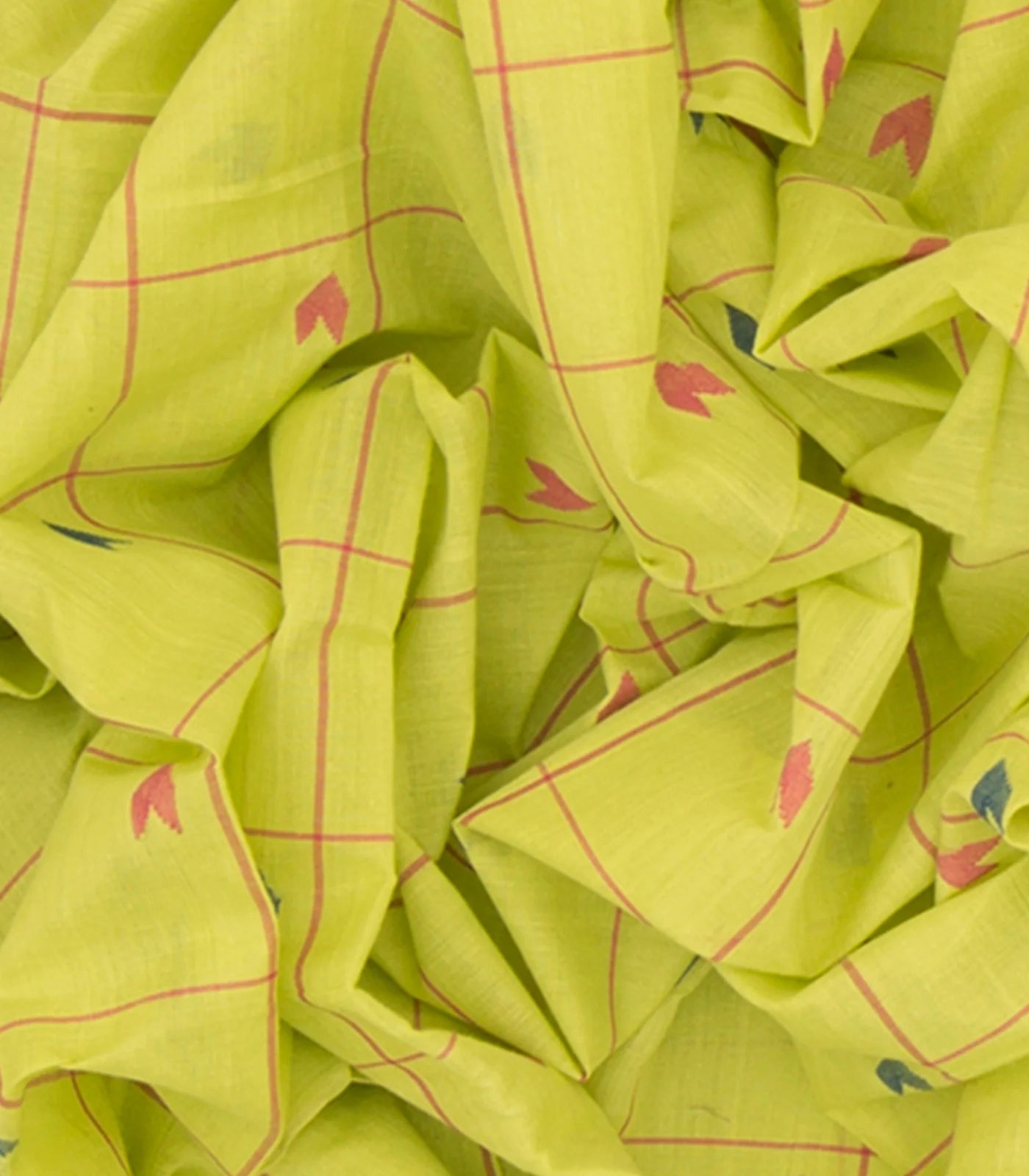 Lemon Green Handwoven Uppada Cotton Saree With Checks