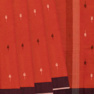 Red Handloom Uppada Cotton Saree With Maroon Border-Red