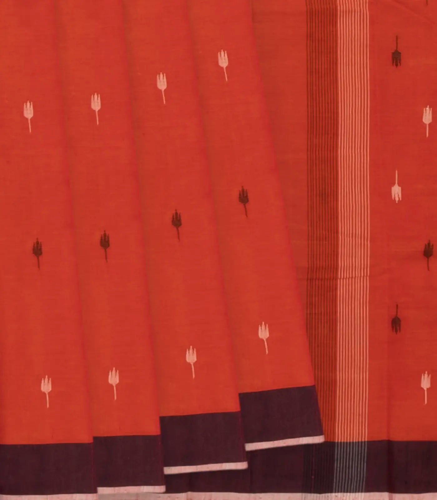 Red Handloom Uppada Cotton Saree With Maroon Border-Red