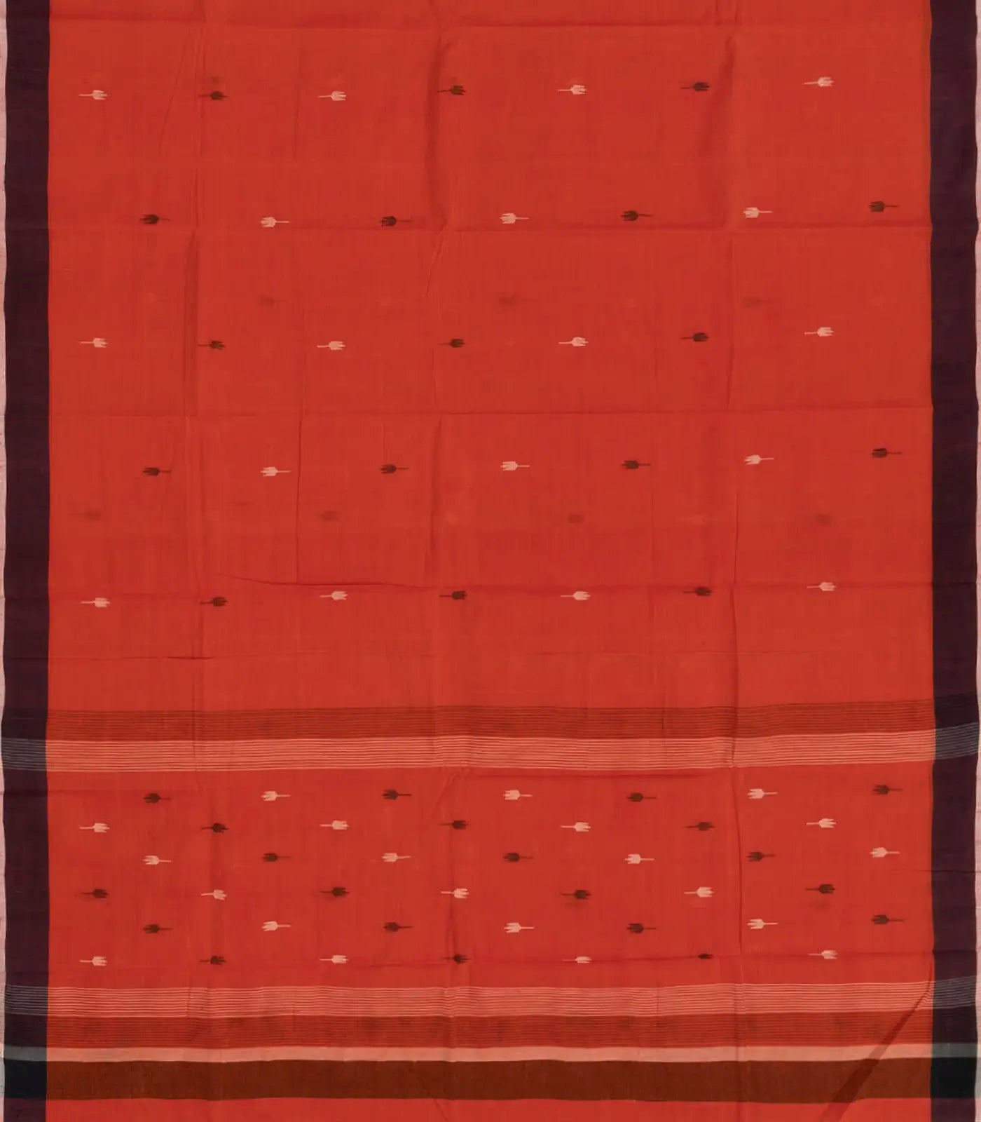 Red Handloom Uppada Cotton Saree With Maroon Border-Red