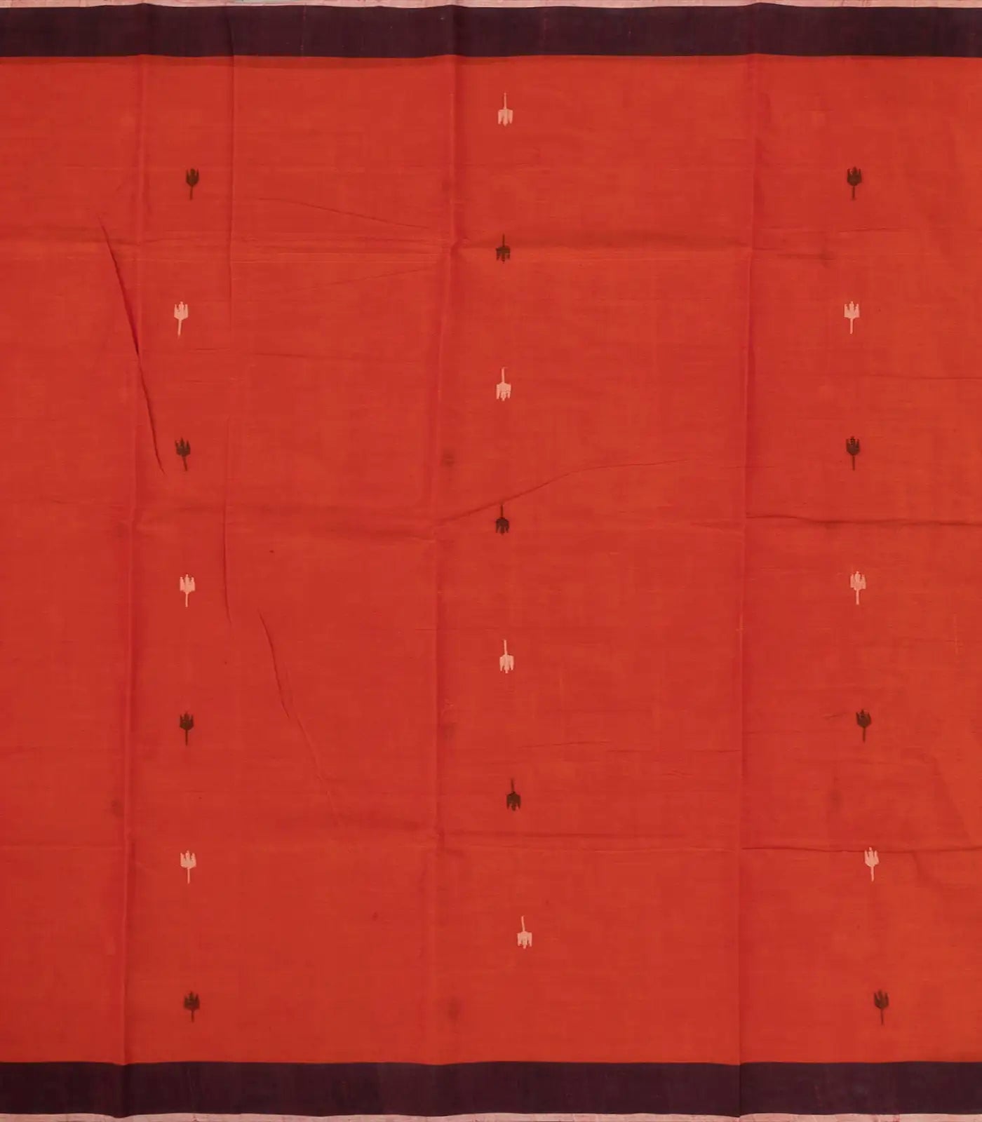 Red Handloom Uppada Cotton Saree With Maroon Border-Red