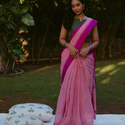 Baby Pink Handloom Uppada Khadi Cotton Saree-Baby Pink