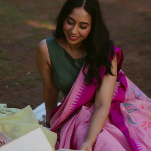 Baby Pink Handloom Uppada Khadi Cotton Saree-Baby Pink