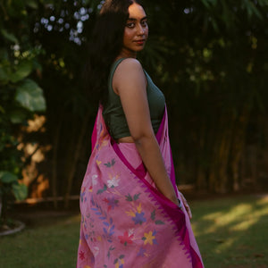 Baby Pink Handloom Uppada Khadi Cotton Saree-Baby Pink