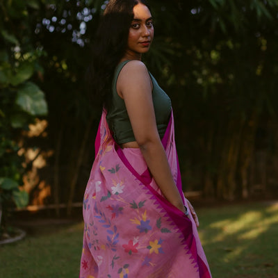 Baby Pink Handloom Uppada Khadi Cotton Saree-Baby Pink