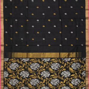 Black Handloom Uppada Silk Saree With Annam Motif Buttas-Black