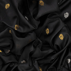 Black Handloom Uppada Silk Saree With Annam Motif Buttas-Black