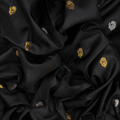 Black Handloom Uppada Silk Saree With Annam Motif Buttas-Black