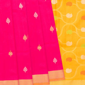 Pink Handloom Uppada Silk Saree With Floral Motif Buttas-Pink