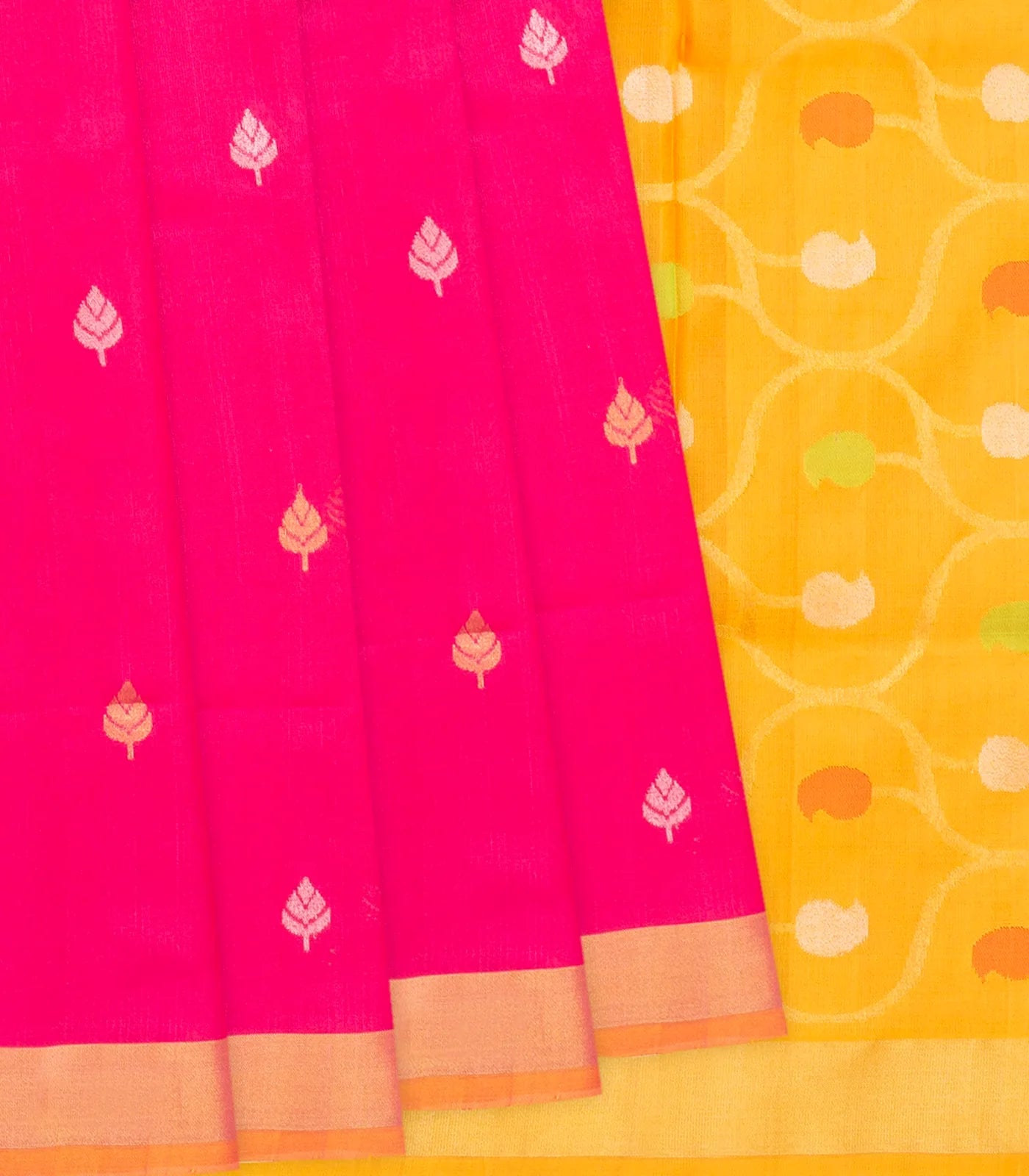 Pink Handloom Uppada Silk Saree With Floral Motif Buttas-Pink