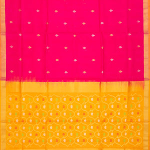 Pink Handloom Uppada Silk Saree With Floral Motif Buttas-Pink