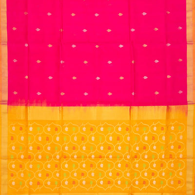 Pink Handloom Uppada Silk Saree With Floral Motif Buttas-Pink