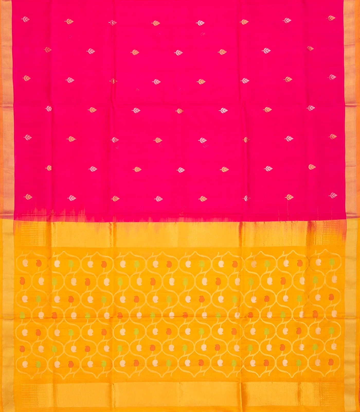 Pink Handloom Uppada Silk Saree With Floral Motif Buttas-Pink