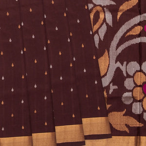 Dark Brown Handloom Uppada Silk Saree With Droplet Motifs-Dark Brown