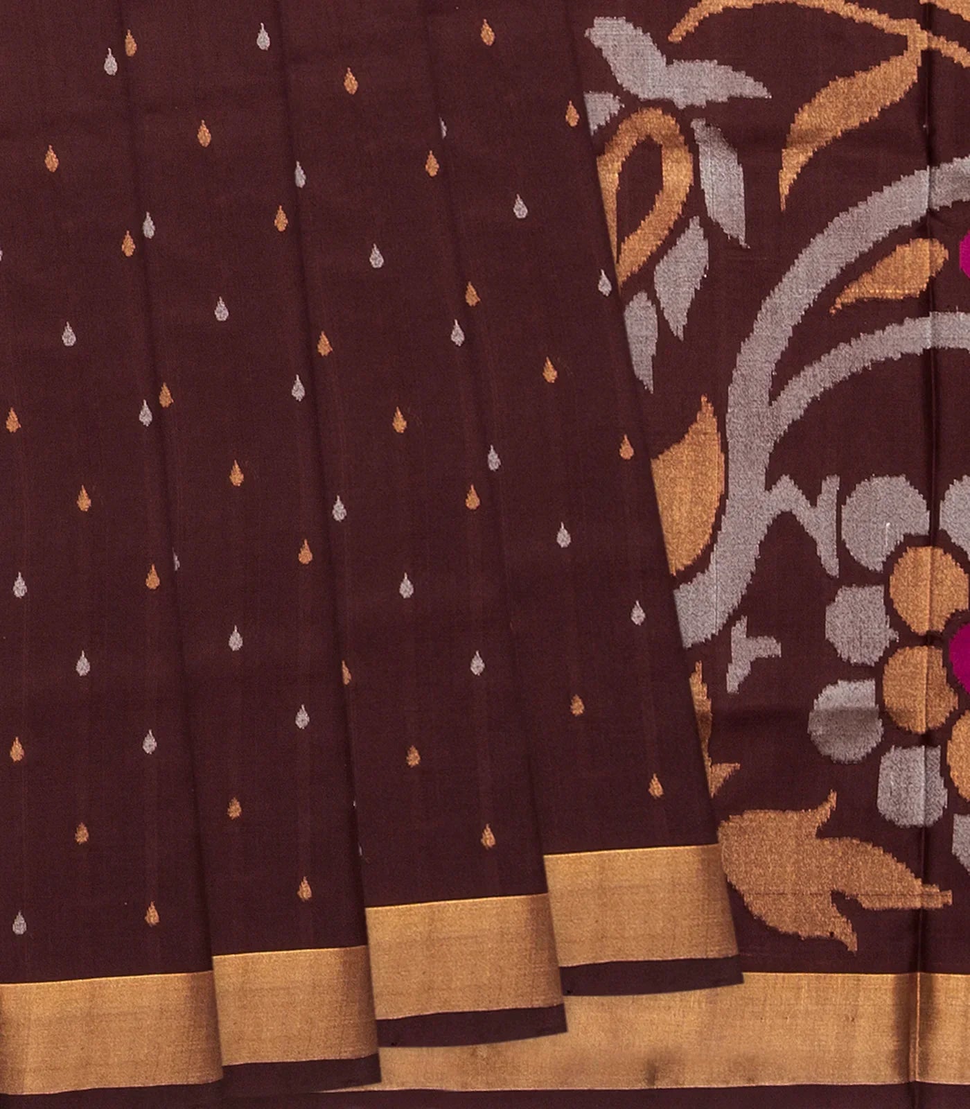 Dark Brown Handloom Uppada Silk Saree With Droplet Motifs-Dark Brown