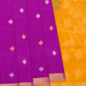 Purple Handloom Uppada Silk Saree With Floral Motif Buttas-Purple