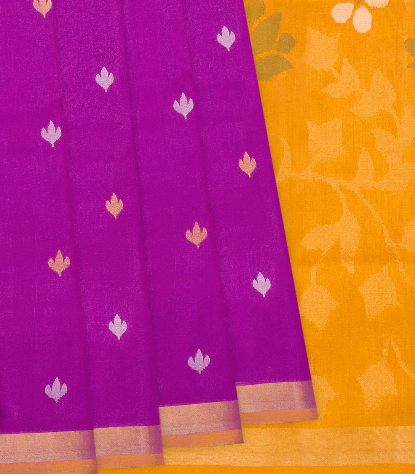 Purple Handloom Uppada Silk Saree With Floral Motif Buttas-Purple