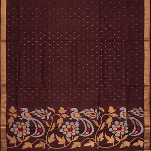 Dark Brown Handloom Uppada Silk Saree With Droplet Motifs-Dark Brown