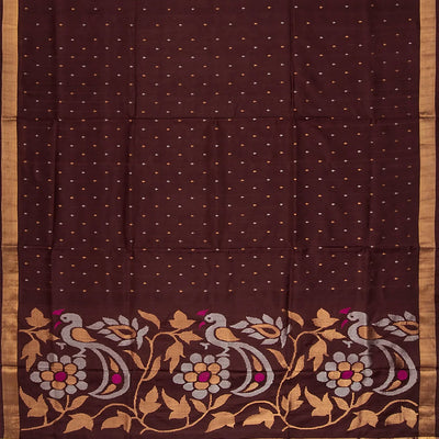 Dark Brown Handloom Uppada Silk Saree With Droplet Motifs-Dark Brown