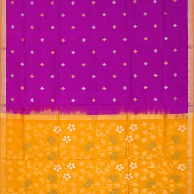 Purple Handloom Uppada Silk Saree With Floral Motif Buttas-Purple