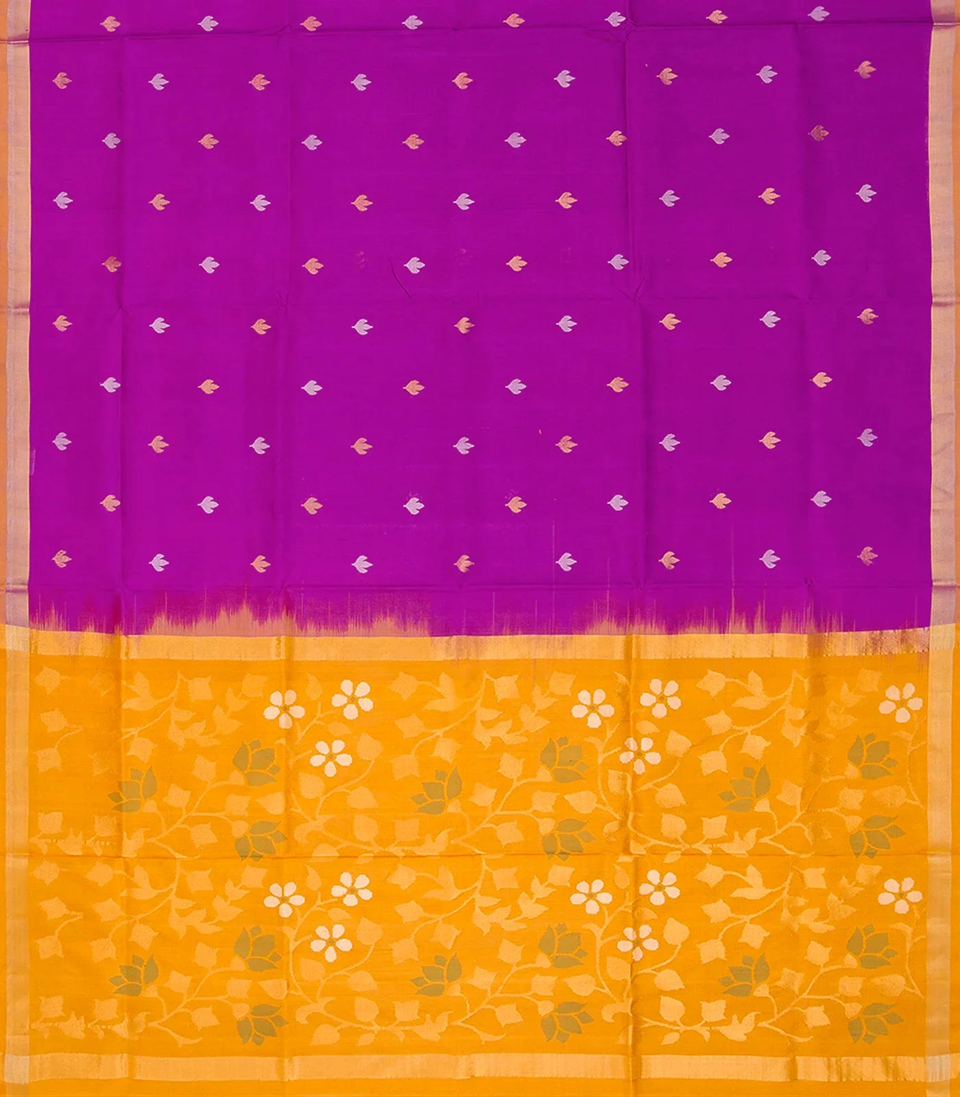 Purple Handloom Uppada Silk Saree With Floral Motif Buttas-Purple