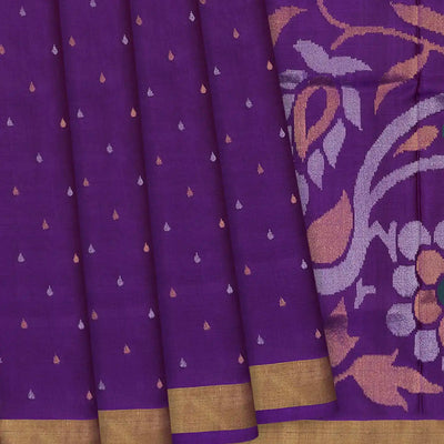 Purple Handloom Uppada Silk Saree With Droplet Motifs-Purple