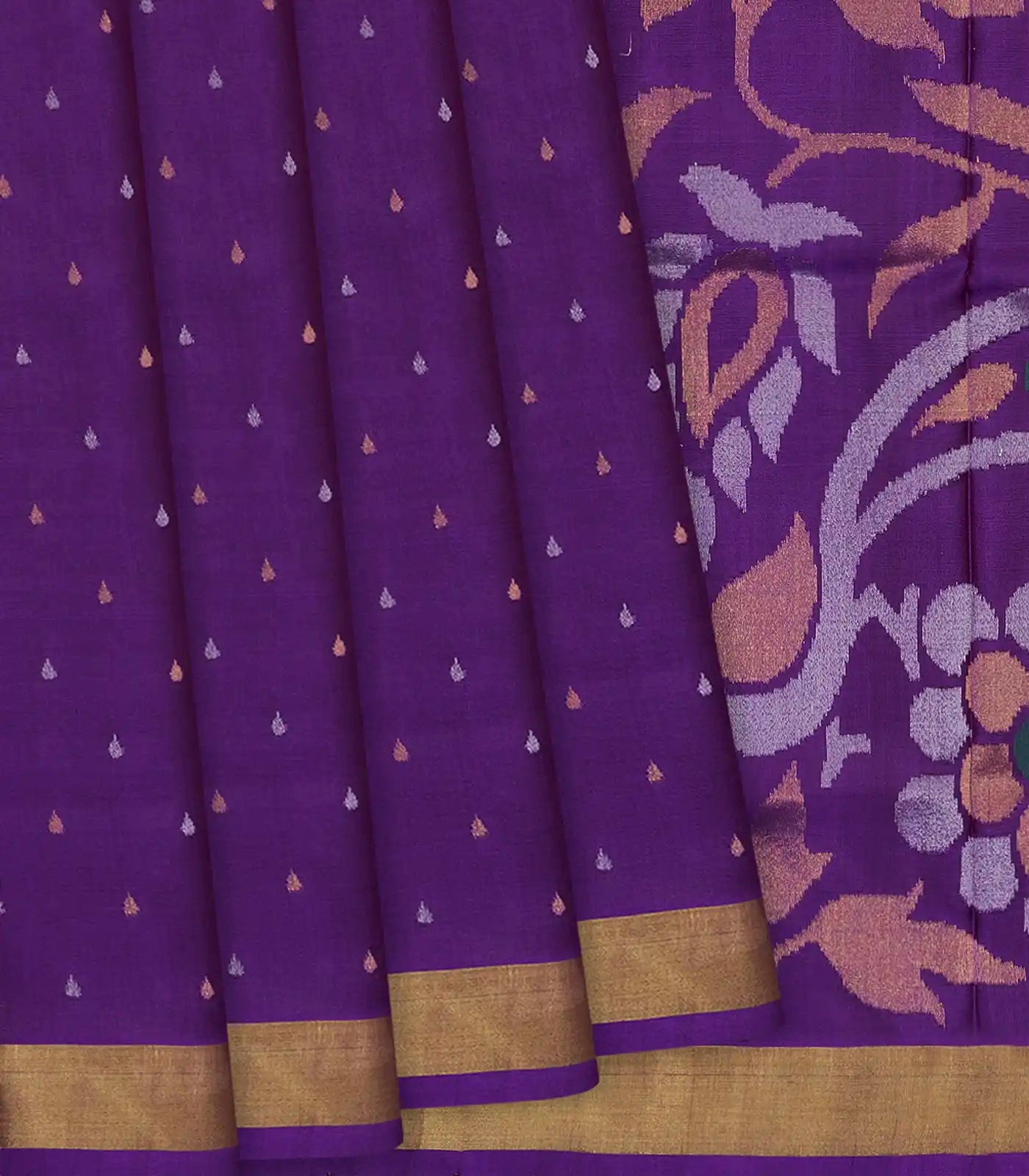 Purple Handloom Uppada Silk Saree With Droplet Motifs-Purple