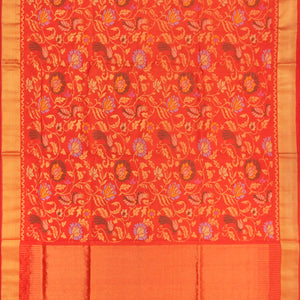 Red Handloom Uppada Silk Saree With Peacock Floral Motifs-Red