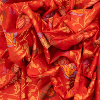 Red Handloom Uppada Silk Saree With Peacock Floral Motifs-Red