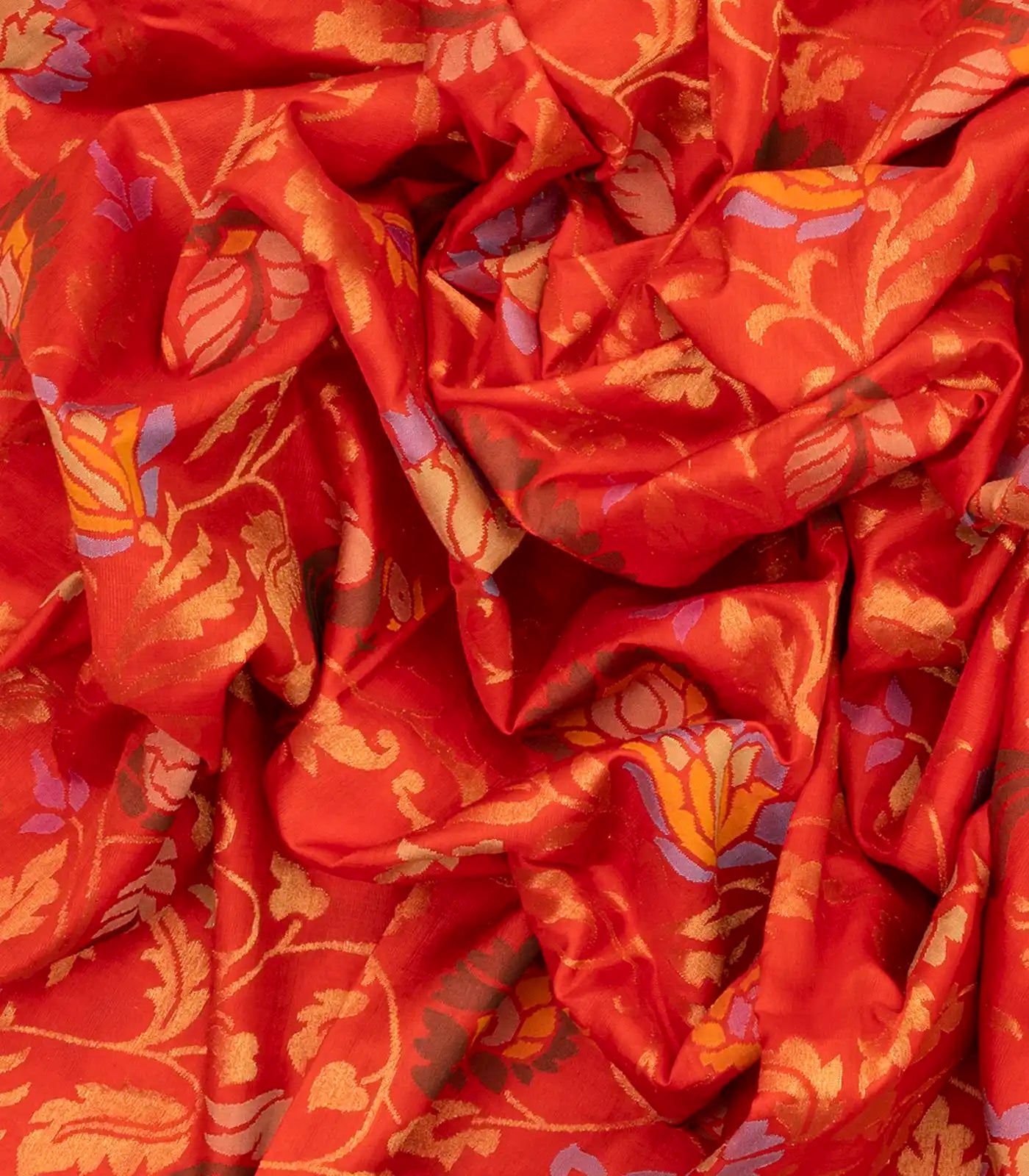 Red Handloom Uppada Silk Saree With Peacock Floral Motifs-Red