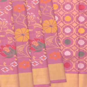 Lilac Handloom Uppada Silk Saree With Meenakari Floral Motifs-Lilac