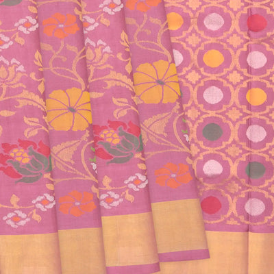 Lilac Handloom Uppada Silk Saree With Meenakari Floral Motifs-Lilac