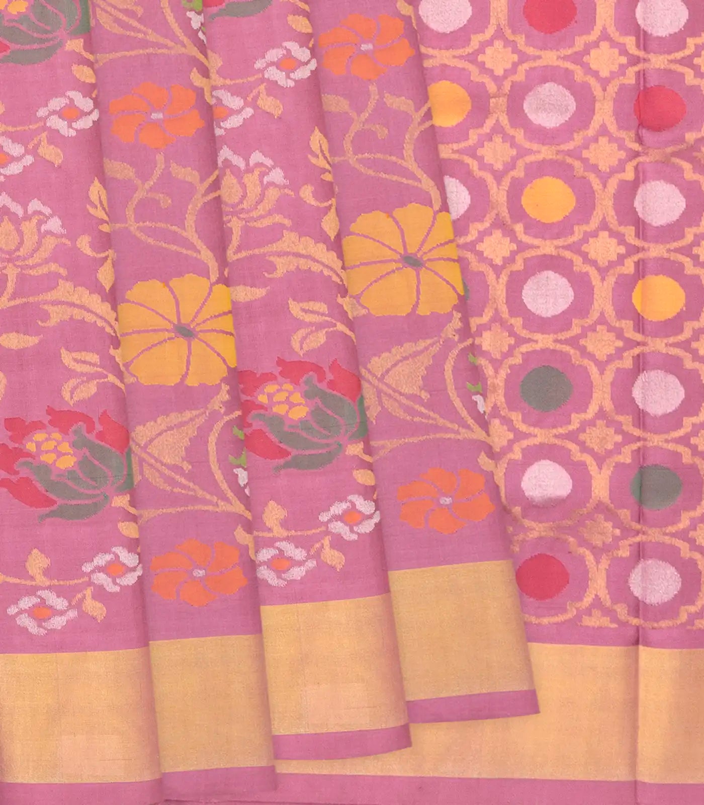 Lilac Handloom Uppada Silk Saree With Meenakari Floral Motifs-Lilac