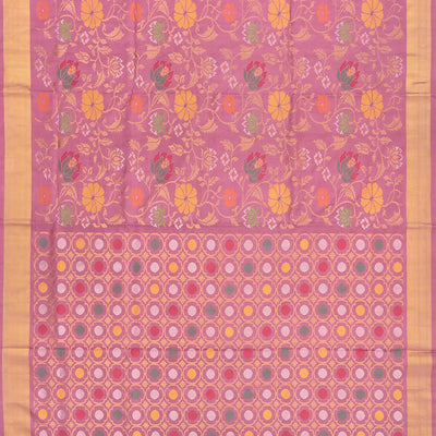 Lilac Handloom Uppada Silk Saree With Meenakari Floral Motifs-Lilac