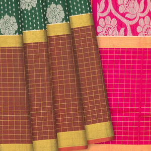 Dark Green Handloom Uppada Silk Saree With Paisley Motifs-Dark Green