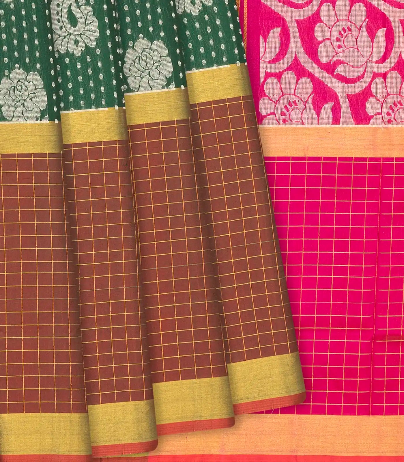 Dark Green Handloom Uppada Silk Saree With Paisley Motifs-Dark Green