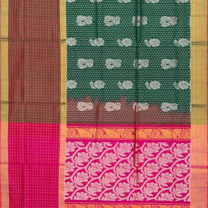 Dark Green Handloom Uppada Silk Saree With Paisley Motifs-Dark Green