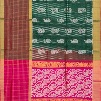 Dark Green Handloom Uppada Silk Saree With Paisley Motifs-Dark Green