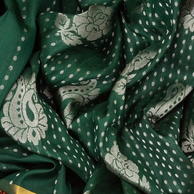 Dark Green Handloom Uppada Silk Saree With Paisley Motifs-Dark Green