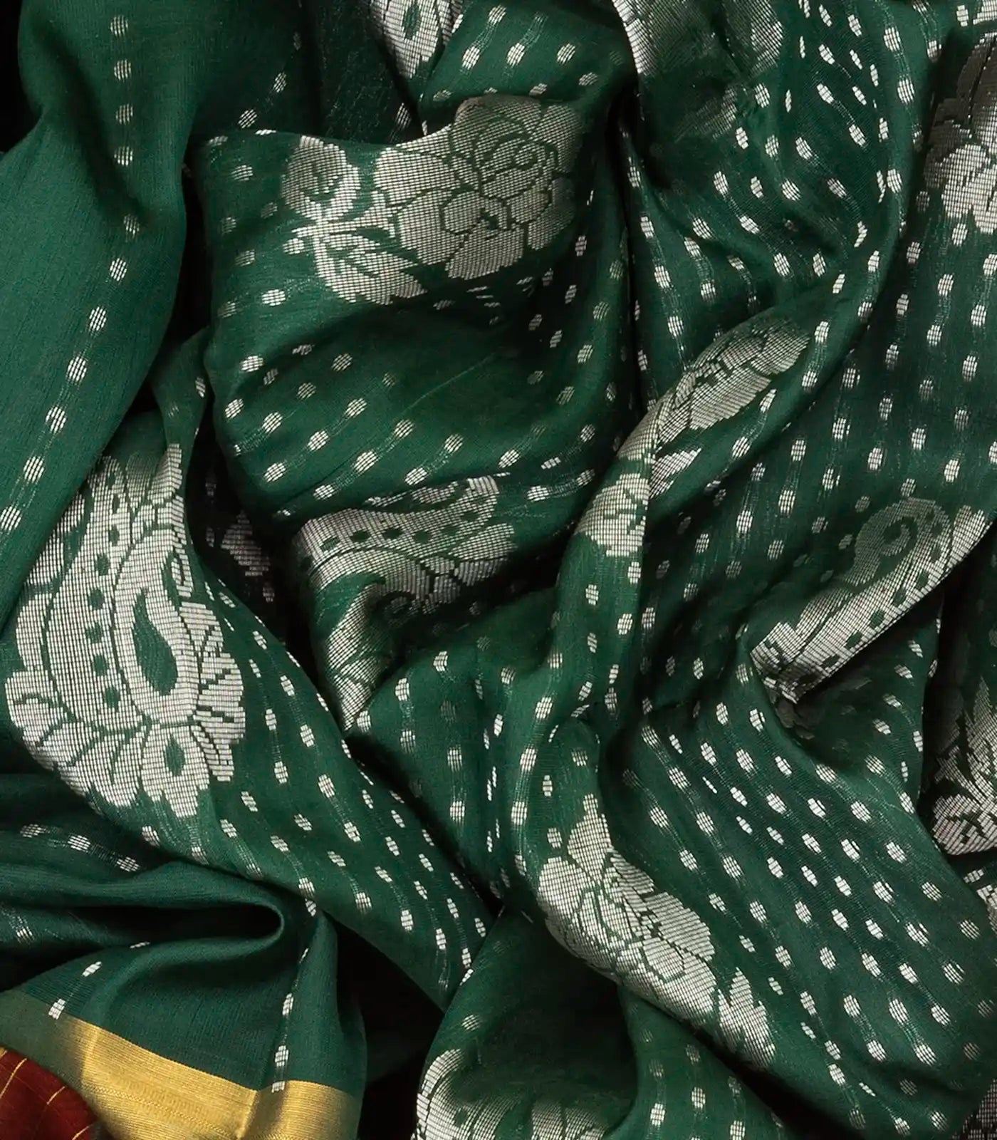 Dark Green Handloom Uppada Silk Saree With Paisley Motifs-Dark Green