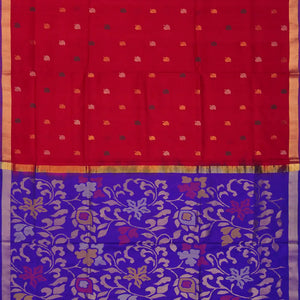 Red Handloom Uppada Silk Saree With Leaf Motifs-Red