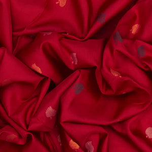 Red Handloom Uppada Silk Saree With Leaf Motifs-Red