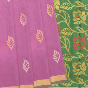 Lilac Handloom Uppada Silk Saree With Leaf Motifs-Lilac