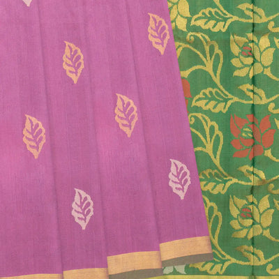 Lilac Handloom Uppada Silk Saree With Leaf Motifs-Lilac