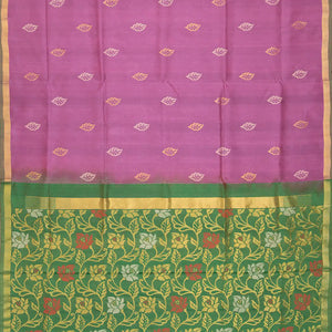 Lilac Handloom Uppada Silk Saree With Leaf Motifs-Lilac