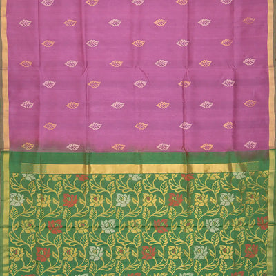 Lilac Handloom Uppada Silk Saree With Leaf Motifs-Lilac