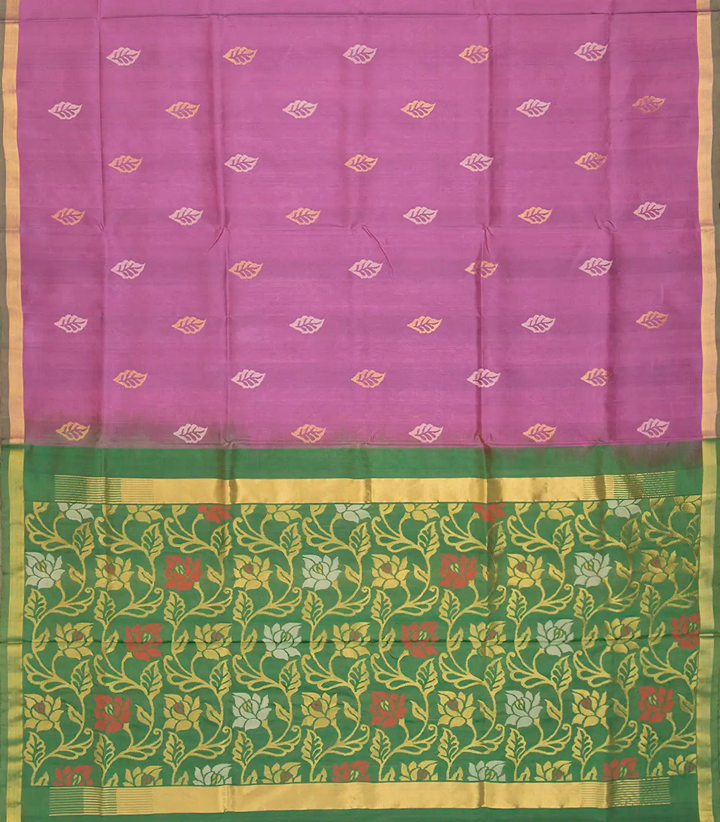 Lilac Handloom Uppada Silk Saree With Leaf Motifs-Lilac
