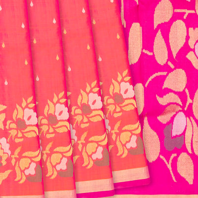 Peach Handloom Uppada Silk Saree With Droplet Motifs-Peach